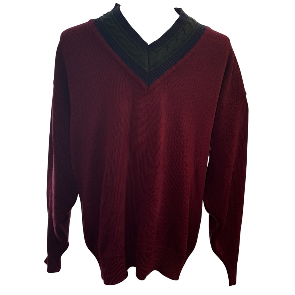 Vintage‎ John Ashford V Neck Cotton Red Navy Blue Green Tennis Sweater Men's XL